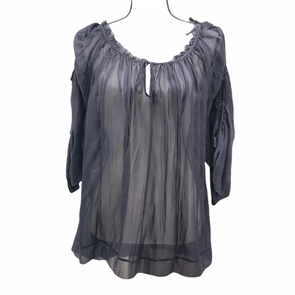 MARC JACOBS NAVY SILK TUNIC WITH TIES DOWN THE SLEEVE